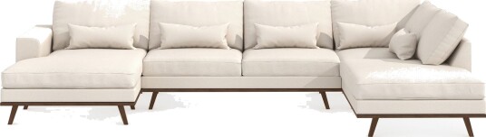 Copenhagen 5 seters Høyrevendt U formet Sofa med Divan og Sjeselong i Stoff   Beige