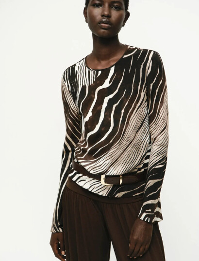 Mango Zebra Print Blouse - Black - XS Mango Zebra Print Blouse - Black - XS