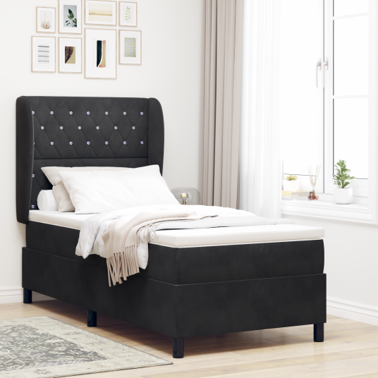 Box Spring Seng med Madrass Svart 90x190 cm Fløyel