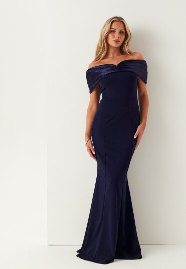 Bubbleroom Occasion Satin Bow Off Shoulder Gown Bubbleroom Occasion Satin Bow Off Shoulder Gown
