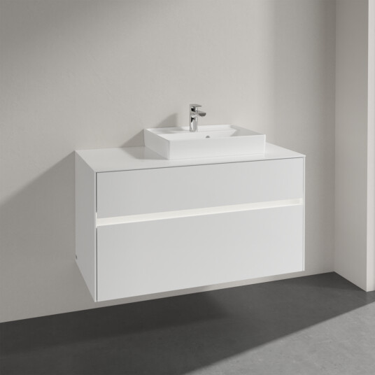 VILLEROY & BOCH COLLARO SERVANTSKAP 100 M/LYS FOR SERVANT HØYRE 50 M/2 SKUFFER HVIT HØYGLANS VILLEROY & BOCH COLLARO SERVANTSKAP 100 M/LYS FOR SERVANT HØYRE 50 M/2 SKUFFER HVIT HØYGLANS