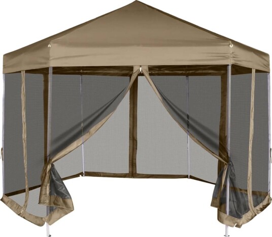 vidaXL Popup telt med sidevegger sekskantet 3,6x3,1 m gråbrun 220g/m² vidaXL Popup telt med sidevegger sekskantet 3,6x3,1 m gråbrun 220g/m²