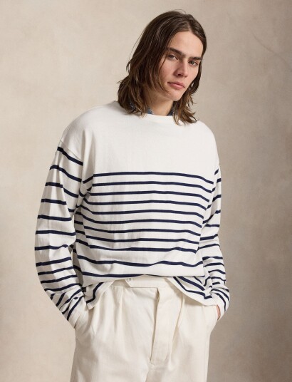 Polo Ralph Lauren Relaxed Fit Striped Jersey Pullover White XXL