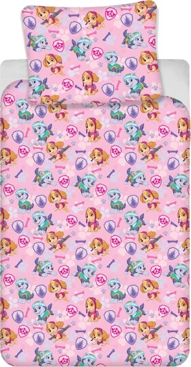Licens Paw Patrol sengetøy 100% bomull Junior sengetøy 100x140 cm Lyserosa med Skye og Everest