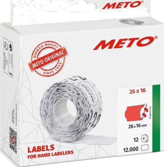 METO Prisetiketter, 26x16mm, neonrd, 12rl/1000