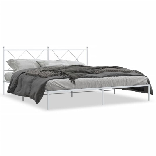  Sengeramme i metall med hodegavl hvit 183x213 cm 8721012374409