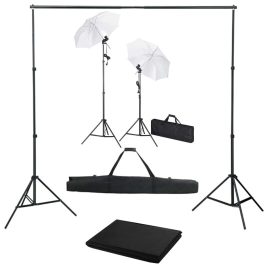 vidaXL Fotostudiosett med bakgrunn, lamper og parasoller