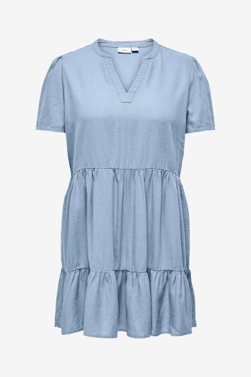 Only Carmakoma Kjole carTiri caro S/S V neck Lin Dress Blå