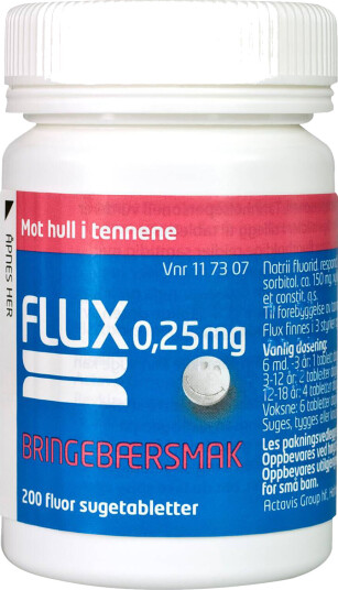 Flux Sugetabletter 025mg bringebærsmak 200 stk. Flux Sugetabletter 025mg bringebærsmak 200 stk.