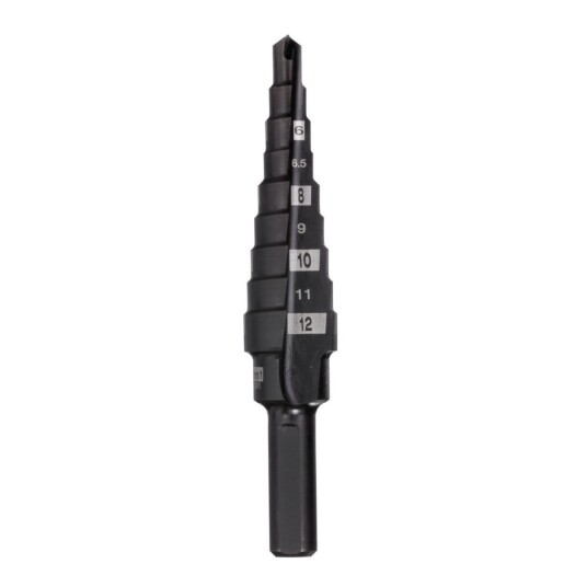 Milwaukee 4-12mm Konisk Trinnbor med Laseretset Størrelsesveiledning