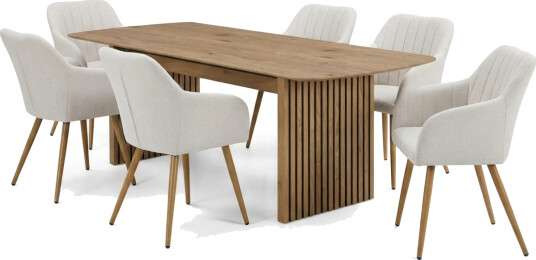 Richeto spisegruppe eik 210 cm med 6 Filippa spisestoler - Eik/hvit