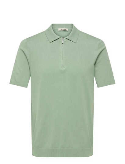 ONLY & SONS Onswyler Life Reg 14 Ss Zip Polo Knit   Green   L