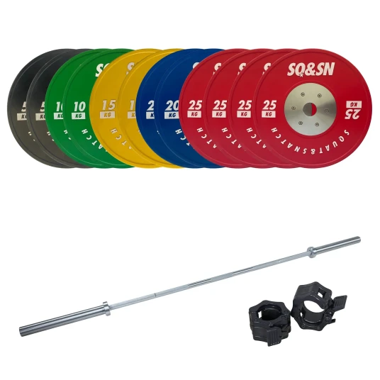 SQ&SN Styrkeløft Vektstangsett 200 kg Farget + 20 kg Stang SQ&SN Styrkeløft Vektstangsett 200 kg Farget + 20 kg Stang