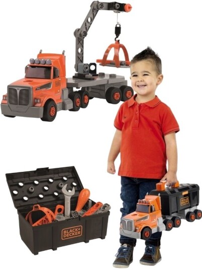 Smoby Black And Decker Trailer Lastebil Med Verktøykasse Og Verktøy 60 Deler