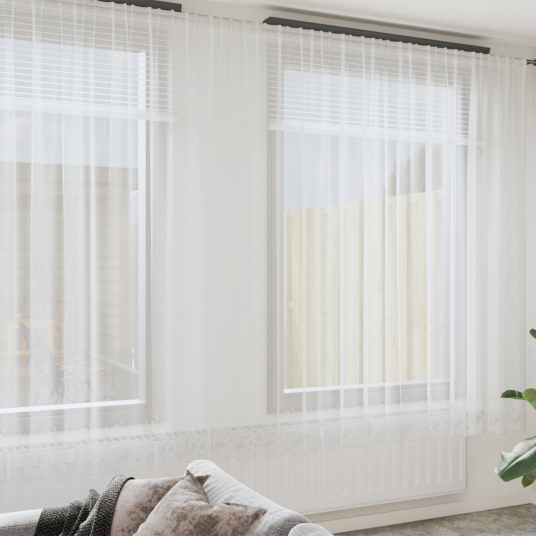 Gardiner med gardiner Blomster Hvit 900 x 280 cm Polyester