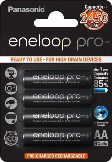 Panasonic Eneloop Pro AA 2500 mAh Oppladbare Batterier - 4-pk Svart