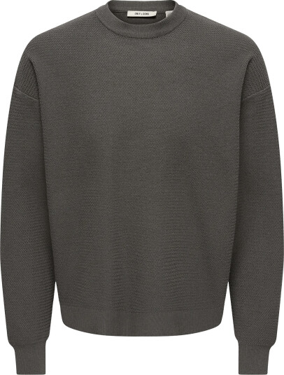 ONLY & SONS Onsview Ls Jaquard Crew Ds Knit   Grey   XXL