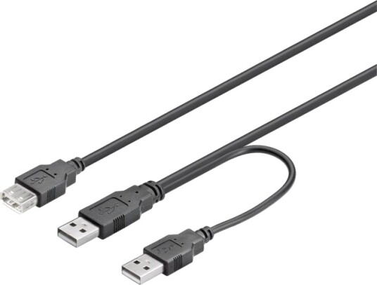 Deltaco USB A Strømkabel Y-kabel 0.3m Svart