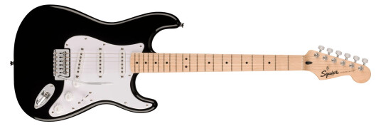 Squier Sonic Stratocaster, Maple Hvit Pickguard, Svart Squier Sonic Stratocaster, Maple Hvit Pickguard, Svart