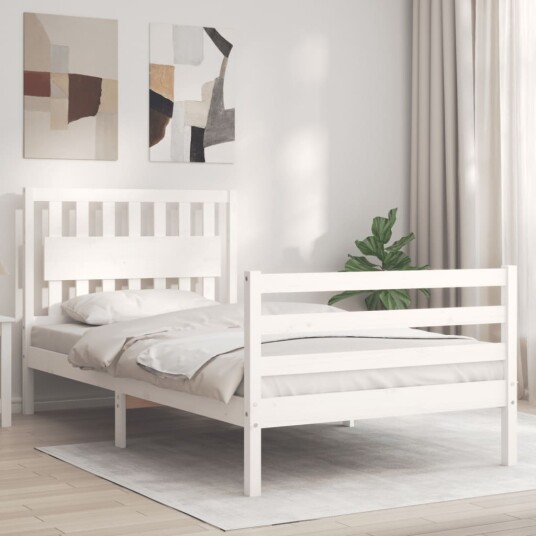vidaXL Sengeramme med hodegavl hvit 100x200 cm heltre 8720845994723