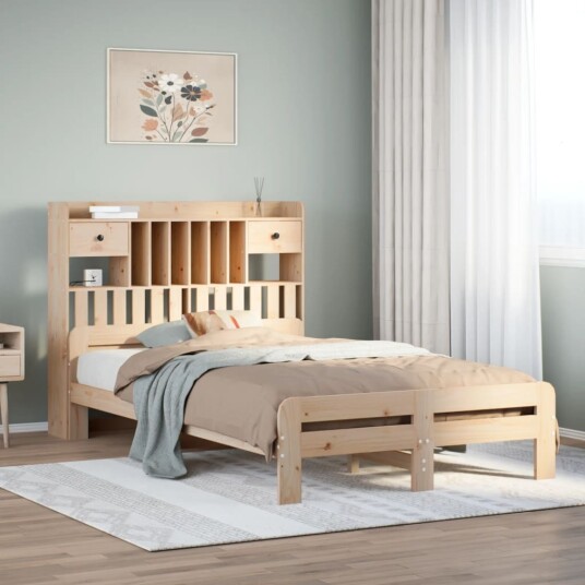 Seng med bokhylle uten madrass 120x190 cm heltre furu 8721158383396