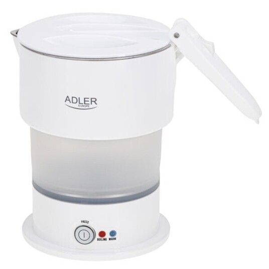 Adler Silikon Vannkoker 0,6L Hvit - Sammenleggbar Design