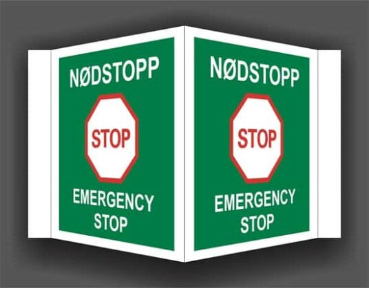 Nødstopp - Emergency stop 10x10cm - 35x35cm Vanlig PVC 35x35cm