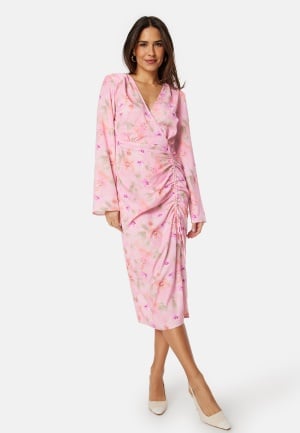 Bubbleroom Occasion Drawstring L/S Midi Dress Pink/Floral 34
