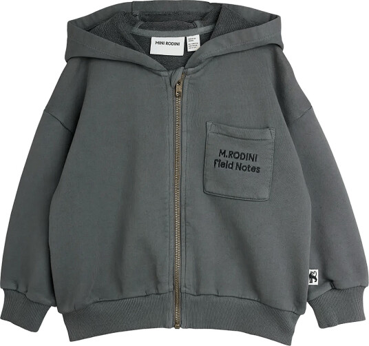 Mini Rodini M.rodini Field Notes Emb Hoodie Grey 80/86