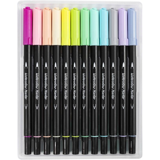 Creativ Company Akvarellpenner Two-Tip Brush 12-sett Creativ Company Akvarellpenner Two-Tip Brush 12-sett