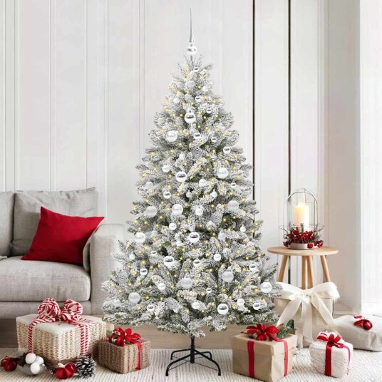 Kunstig juletre Grønn og hvit 180 cm PVC og metall Kunstig juletre Grønn og hvit 180 cm PVC og metall