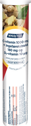 Nycoplus C vitamin 1000 mg + ingefærekstrakt og D3 vitamin Ingefær 20 brusetabletter Nycoplus C vitamin 1000 mg + ingefærekstrakt og D3 vitamin Ingefær 20 brusetabletter