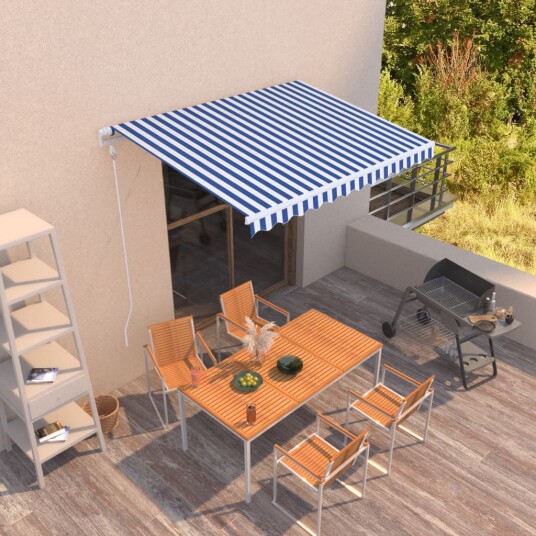 vidaXL Automatisk uttrekkbar markise 300x250 cm blå og hvit