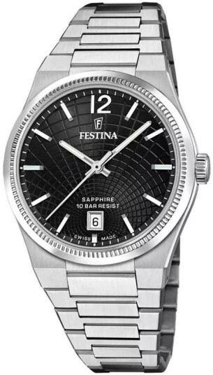 Festina Dameklokke F20052 8 Swiss Made Sort/Stål Ø35 mm