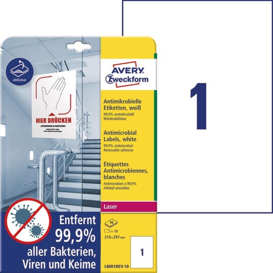 AVERY Antimikrobielle etiketter 210x297 hvit  10 