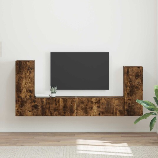 TV benksett 4 pcs Røkt eik Konstruert tre