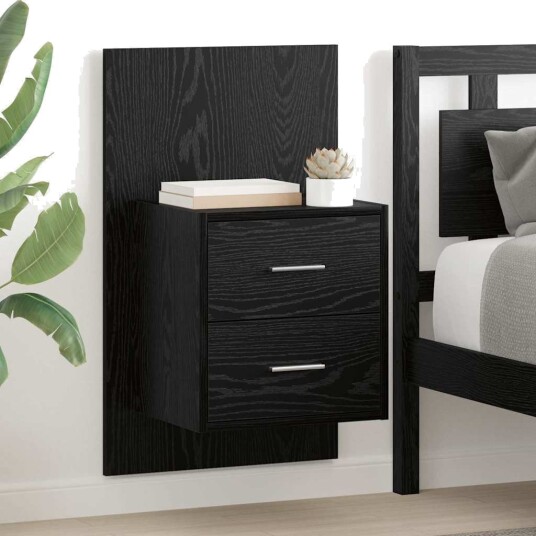  Vegghengt nattbord 2 pcs Svart Eik 48,5 x 32,5 x 80 cm