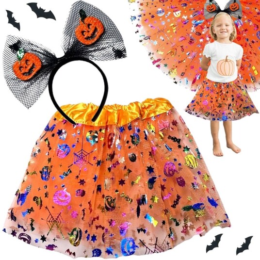 Halloween Gresskarskjørt med Hårbøyle til Barn