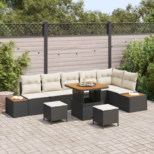 vidaXL Hagesofa Set 9 stk. 8-Antall seter Svart og krem