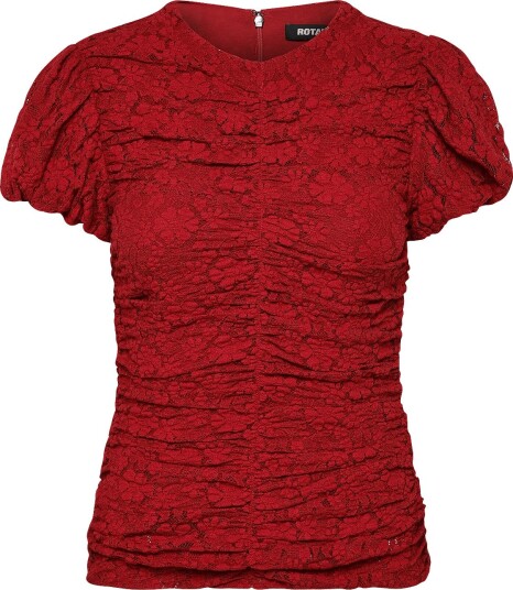 ROTATE Lace Ruched Top Red 42 ROTATE Lace Ruched Top Red 42