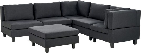 5 sits Hörnsoffa med fotpall Beliani Unstad Blå/Svart Vänstervänd Polyester Black