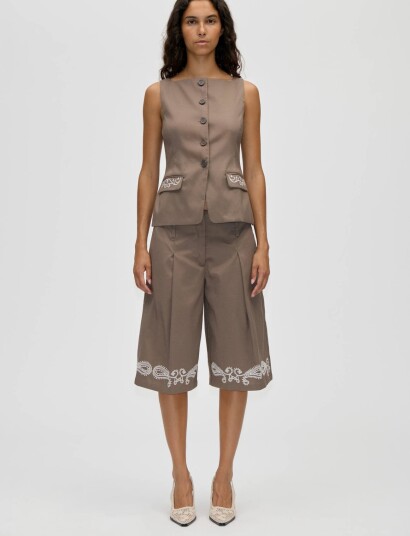 STINE GOYA Embroidered Canvas Tailored Tank Vest   Brown   M