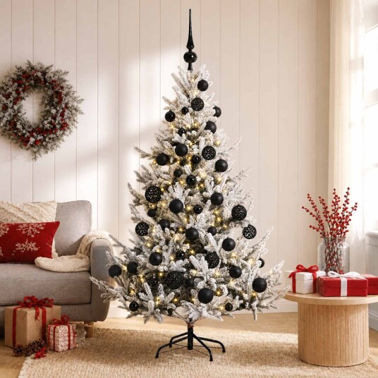 vidaXL Kunstig juletre med julekuler 120 cm 150 LED-lys Varmhvit