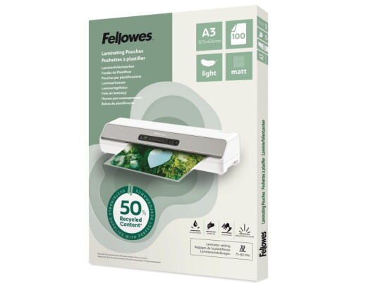 Fellowes Lamineringslomme A3 Matt 50 % Resirkulert 100 Stk Fellowes Lamineringslomme A3 Matt 50 % Resirkulert 100 Stk