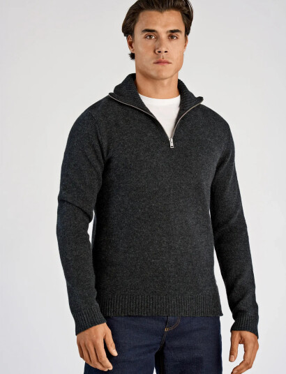 Lindbergh Lambswool Half Zip Knit Oversize Co - Grey - L