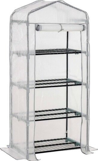 Minidrivhus med 4 hyller – 70 x 50 x 160 cm hvit