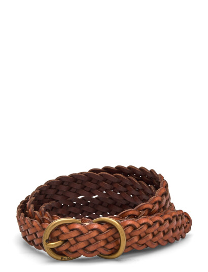 Polo Ralph Lauren Braided Vachetta Leather Skinny Belt - Brown - S