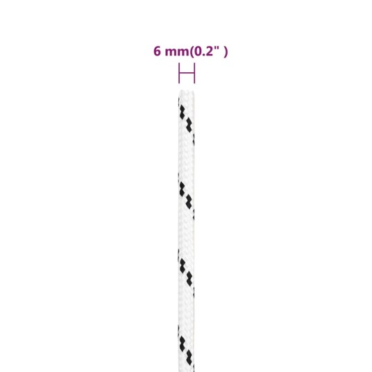 Flettet båttau hvit 6 mm x 100 m polyester