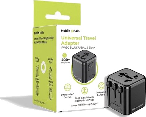 Mobile Origin Universell Reiseadapter Pw30 Eu/Uk/Us/Aus Svart