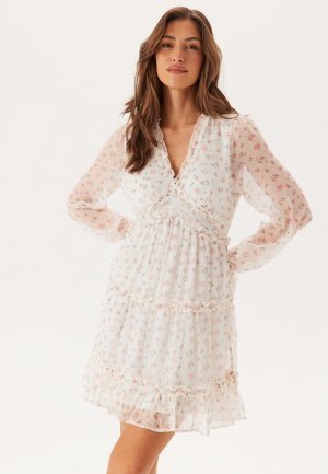 VERO MODA Vmsmilla LS frill short dress Bright White AOP:Airy blue jos XS
